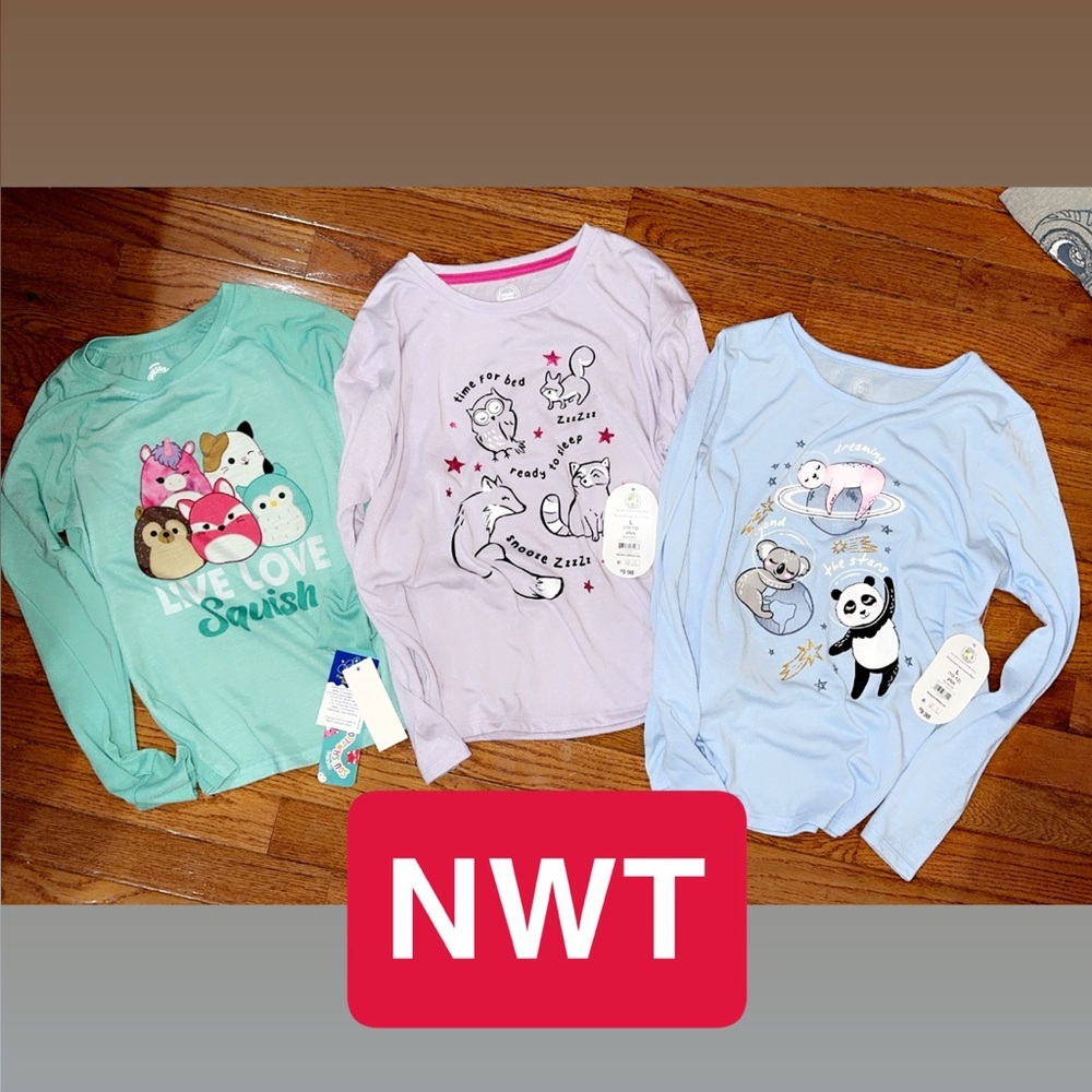 Nwt 3 Pc Squishmallows And Wonder Nation Long Sleeve Tops Pajama Pj 10/12